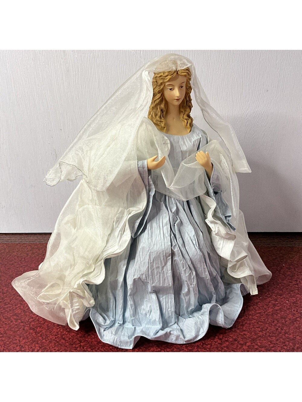 Large Nativity Figurine Mary Crepe Paper Fabric Christmas 10 inch Vintage
